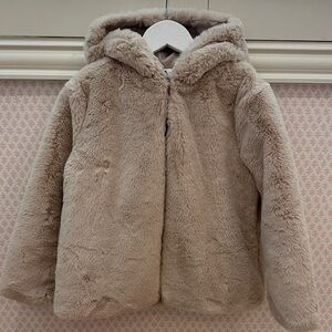 Plush Beige Kids Faux Fur Jacket